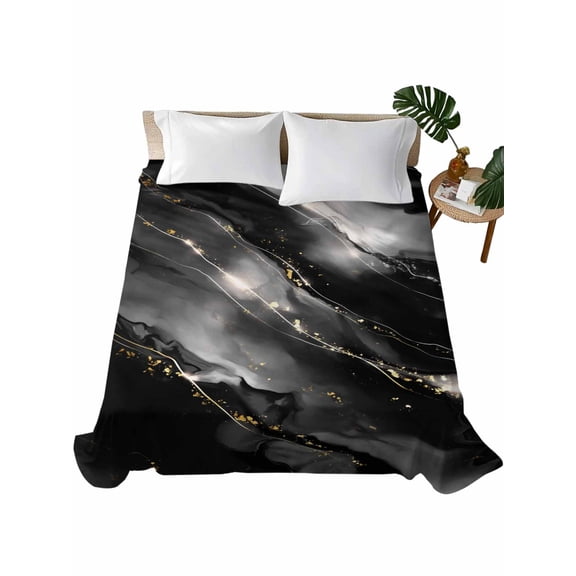 Queen Size Flat Sheet Only, Blake Gray Marble Soft Brushed Microfiber Bed Sheets, Modern Abstract Art Marble Crack Hotel Quality Breathable Bedding Top Sheet, Easy Care, 90"x102"
