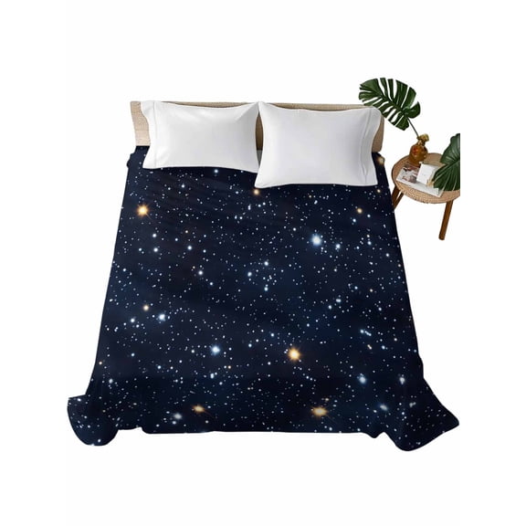 Queen Size Flat Sheet Only, Blue Starry Sky Soft Brushed Microfiber Bed Sheets, Universe Space Galaxy Night Star Hotel Quality Breathable Bedding Top Sheet, Easy Care, 90"x102"