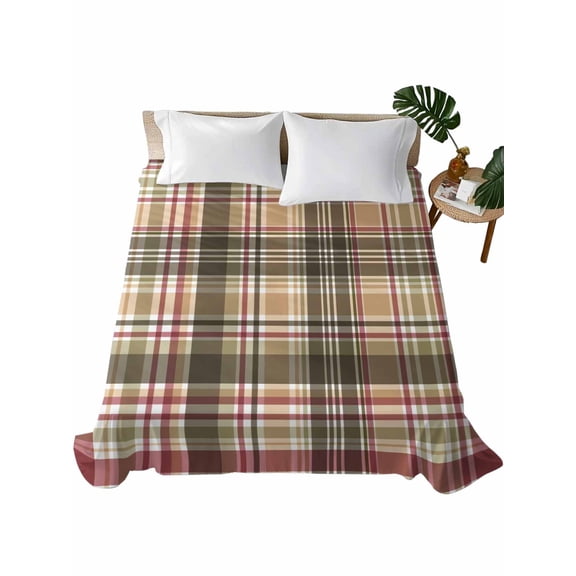 Queen Size Flat Sheet Only, Buffalo Plaid Soft Brushed Microfiber Bed Sheets, Modern Farmhouse Colorful Checkered Hotel Quality Breathable Bedding Top Sheet, Easy Care, 90"x102"