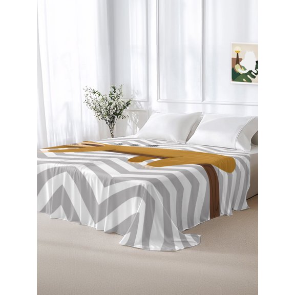 King Size Flat Sheet Only,Cartoon Sloth Tree Branch Soft Top Bed Sheets Breathable Bedding Sheet Gray Chevron Stripe Microfiber Hotel Luxury Top Sheets