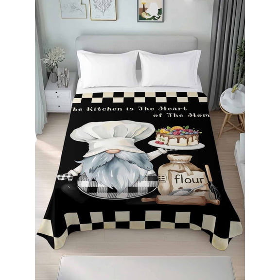 King Size Flat Sheet Only, Chef Gnomes Soft Brushed Microfiber Bed Sheets, Rustic Black White Paid Dessert Cake Cook Hotel Quality Breathable Bedding Top Sheet, Easy Care, 90"x102"