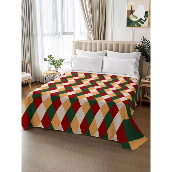 King Size Flat Sheet Only,Christmas Zigzag Chevron Stripes Soft Breathable Top Bedding Sheets Red Green Yellow Microfiber Hotel Luxury Flat Sheets