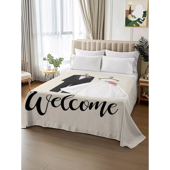 King Size Flat Sheet Only,Couple Wedding Dress Soft Top Bed Sheets Breathable Bedding Sheet Modern Simple Romantic Art Microfiber Hotel Top Sheets