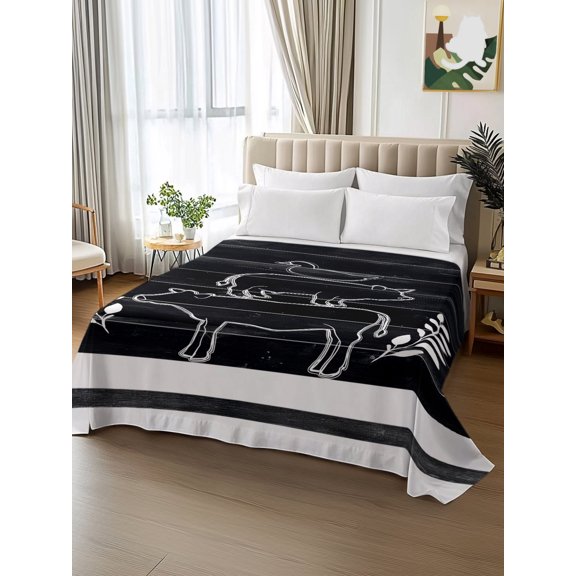 King Size Flat Sheet Only,Farmhouse Pig Duck Soft Top Bed Sheets Breathable Bedding Sheet Retro Black Wooden Plank Microfiber Hotel Luxury Top Sheets