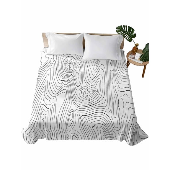 Queen Size Flat Sheet Only, Geometric, Soft Brushed Microfiber Bed Sheets, Modern Abstract Stripes Mountain Line Art Hotel Quality Breathable Bedding Top Sheet, Easy Care, 90"x102"