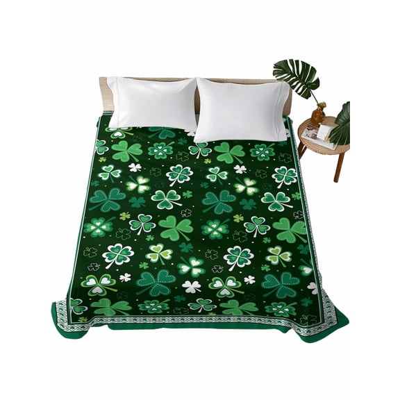 Queen Size Flat Sheet Only, Green, Soft Brushed Microfiber Bed Sheets, St. Patrick's Day Shamrock Spring Checkered Hotel Quality Breathable Bedding Top Sheet, Easy Care, 90"x102"
