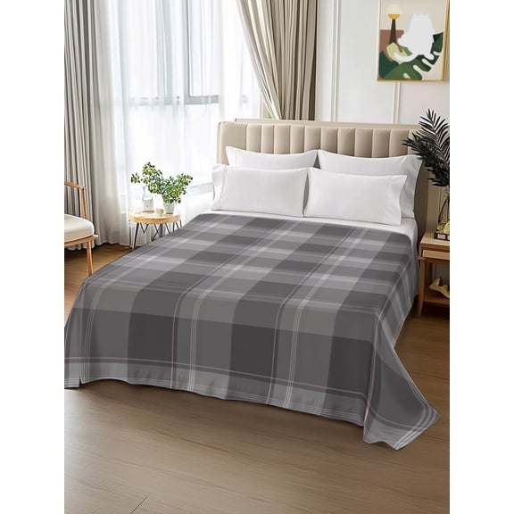 King Size Flat Sheet Only,Minimalist Gray Plaid Tartan Soft Top Bed Sheets Breathable Bedding Sheet Farmhouse Tartan Checkered Microfiber Hotel Luxury Top Sheets