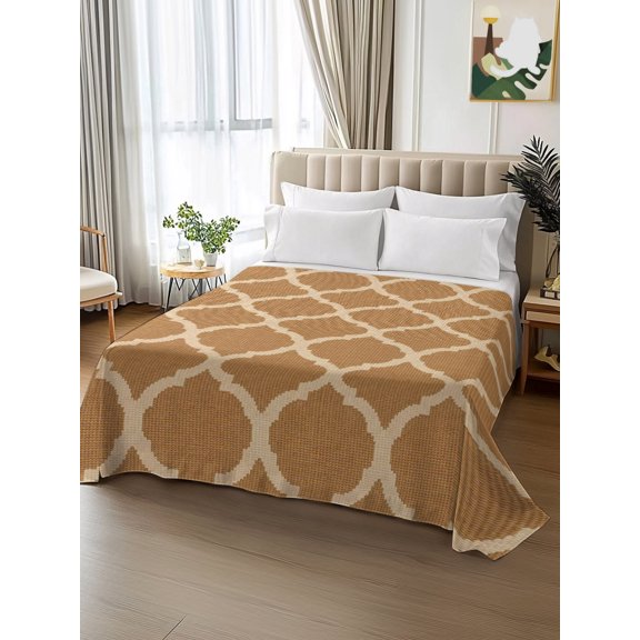 King Size Flat Sheet Only,Morocco Tile Lattice Brown Soft Microfiber Flat Sheets Breathable Top Bedding Sheets Rustic Trellis Plaid Burlap