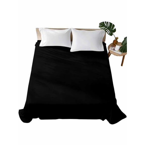 Queen Size Flat Sheet Only, Pure Black Soft Brushed Microfiber Bed Sheets, Simple Solid Color Hotel Quality Breathable Bedding Top Sheet, Easy Care, 90"x102"