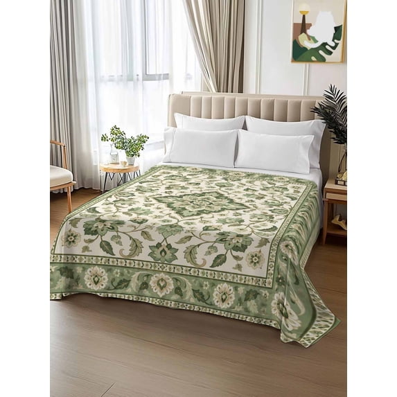 King Size Flat Sheet Only,Retro Green Flower Soft Breathable Top ...