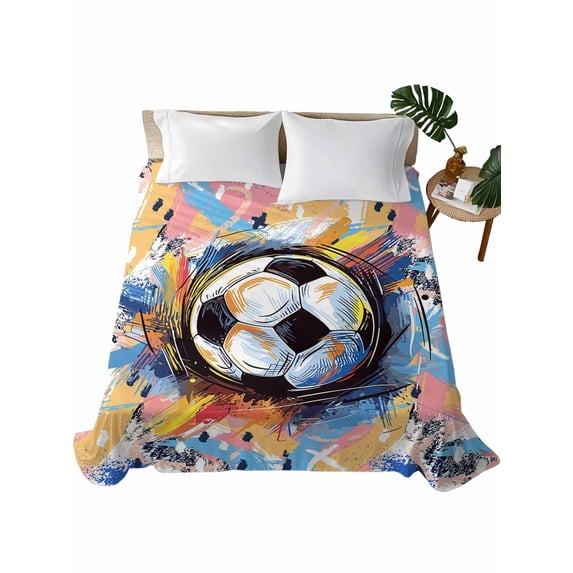 Queen Size Flat Sheet Only, Sports Football, Minimalist Painted Art Soft Brushed Microfiber Bed Sheets, Hotel Quality Breathable Bedding Top Sheet, Easy Care, 90"x102"