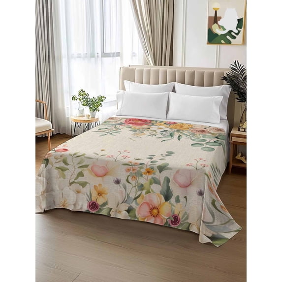 Sheets King Pattern Spring King Size Flat Sheet Only,Spring Flower Eucalyptus Leaf Soft Breathable ...