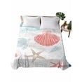thumbnail image 1 of King Size Flat Sheet Only, Teal Red Coastal Nautical Soft Brushed Microfiber Bed Sheets, Beach Sea Turtle Ocean Coral Starfish Hotel Quality Breathable Bedding Top Sheet, Easy Care, 90"x102", 1 of 9
