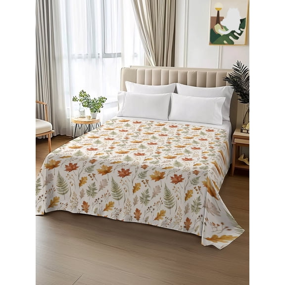 King Size Flat Sheet Only,Thanksgiving Fall Maple Leaves Soft Top Bedding Sheet Hotel Luxury Flat Sheets Autumn Botanical Foliage