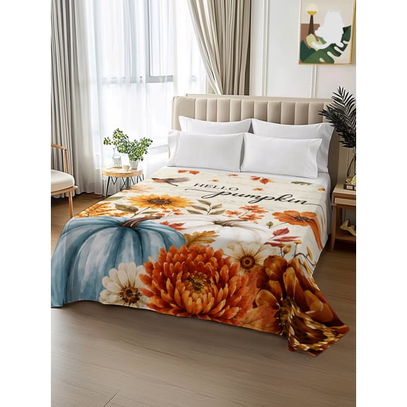 King Size Flat Sheet Only,Thanksgiving Pumpkin Flower Soft Top Bed Sheets Breathable Bedding Sheet Fall Harvest Farmhouse Microfiber Hotel Luxury Flat Sheets
