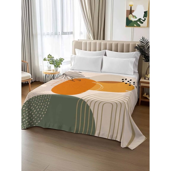 King Size Flat Sheet Only,Valentine's Day Heart Sketch Geometric Soft Breathable Top Bedding Sheets Boho Simple Plant Abstract Art Microfiber Hotel Flat Sheets