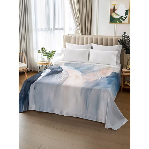 King Size Flat Sheet Only,Watercolor Art Abstract Waterfall Soft Top Bed Sheets Breathable Bedding Sheet Natural Cliff Scenery Microfiber Hotel Luxury Top Sheets