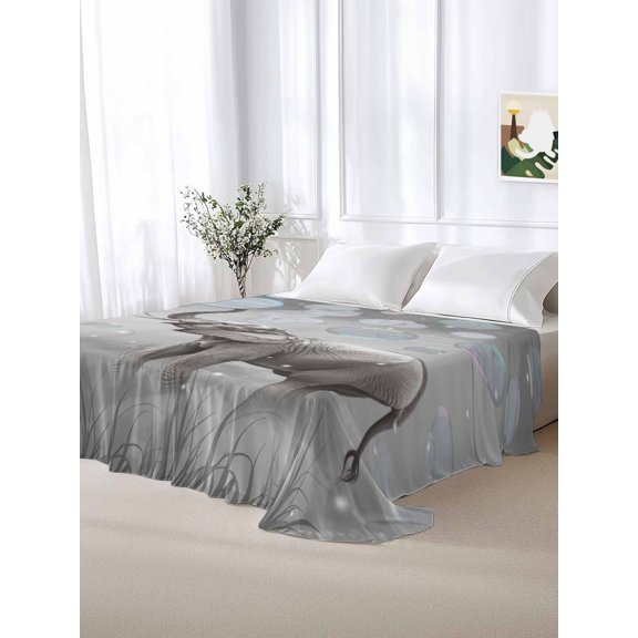 King Size Flat Sheet Only,Watercolor Elephants Bubbles Soft Top Bed Sheets Breathable Bedding Sheet Vintage Funny Microfiber Hotel Luxury Top Sheets
