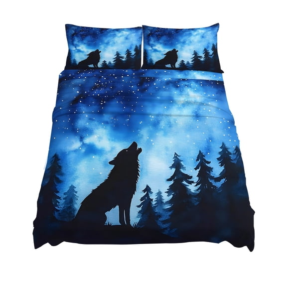 King Size Forest Sheet Sets Wolf Stars Silhouette Night Blue Sky Soft Breathable Microfiber Bed Sheets Deep Pockets 4 Piece Bed Sheets Set, 1 Fitted Sheet, 1 Flat Sheet & 2 Pillowcases