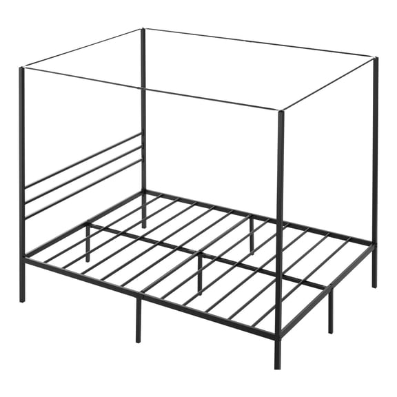 King Size Four Poster Bed Frame with Steel Slats, Under Bed Storage Space, No Box Spring Needed, Easy Assembly, Black Metal Bed