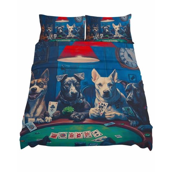 King Size Funny Dog Sheet Sets Dogs Playing Poker Playing Cards Retro Soft Breathable Microfiber Bed Sheets Deep Pockets 4 Piece Bed Sheets Set, 1 Fitted Sheet, 1 Flat Sheet & 2 Pillowcases