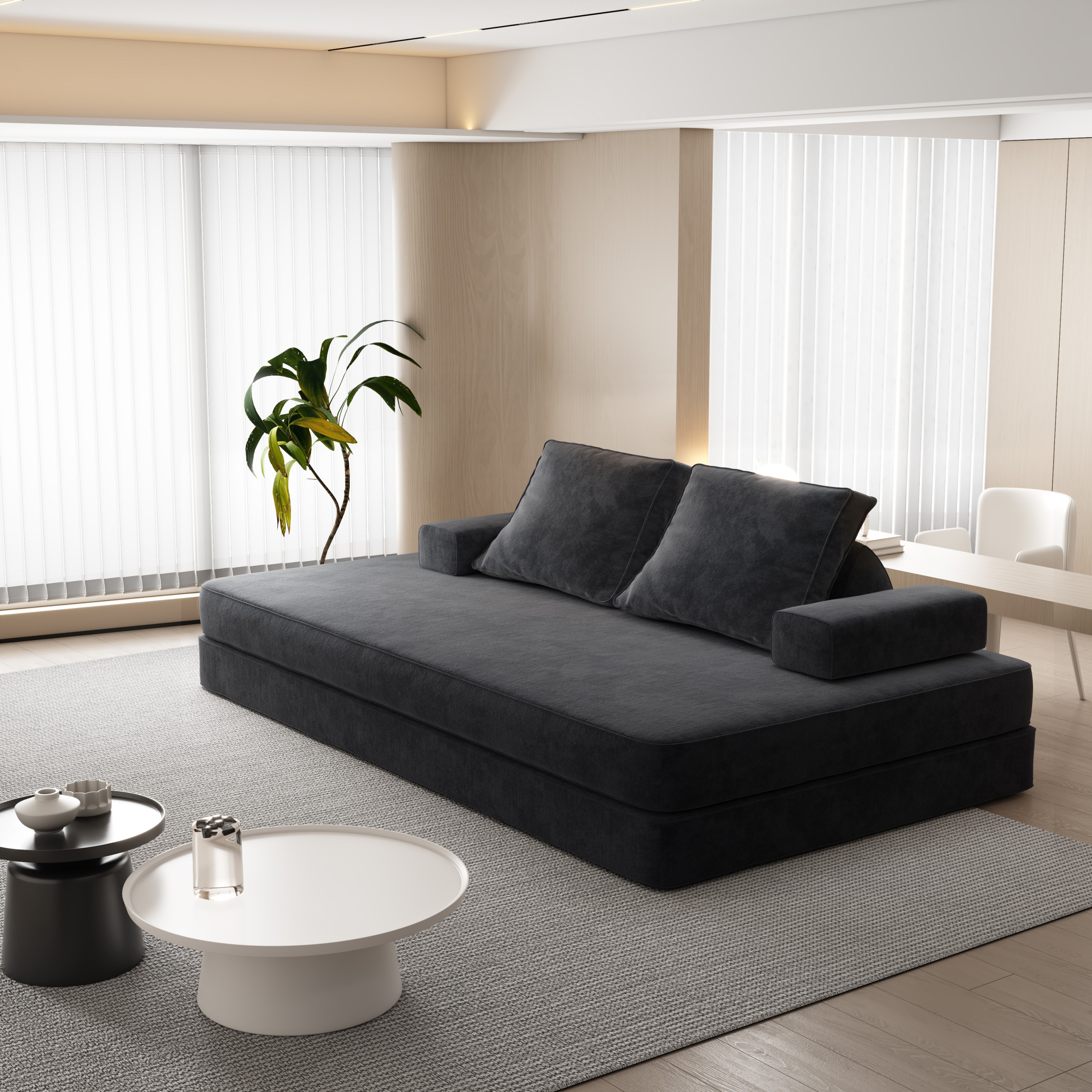 King Size Futon Sofa Bed, Boneless Foldable Couch Bed, Fuffy Chenille ...