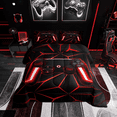 thumbnail image 1 of King Size Gamer Bedding Set Youth Game Controller Comforter 3pcs Gaming Gifts Bedding for All Season, Red Black, 1 of 5