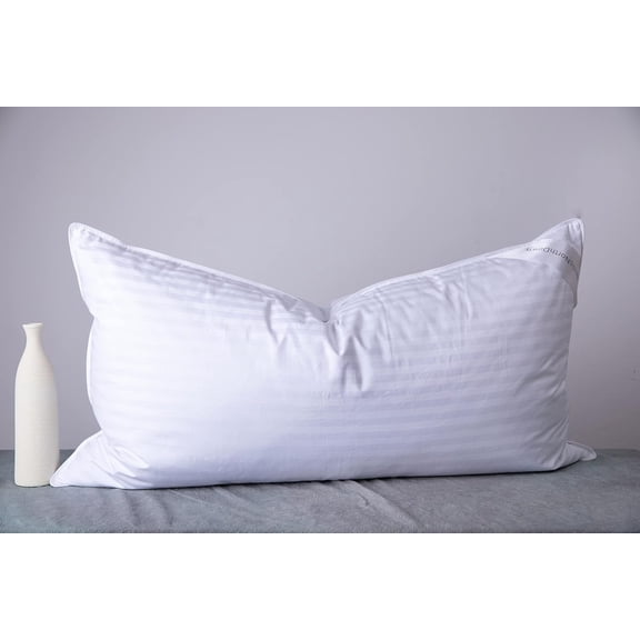 King Size Goose Down Feather Hotel Collection Bed Pillows for Sleeping One Pillow for Back, Stomach or Side Sleepers Stripe White Color