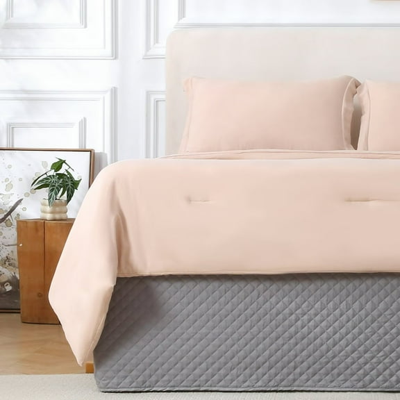 King Size Gray Bed Skirt with 14-Inch Drop, Easy Fit Wrap-Around Cover for Bed, Wrinkle-Free and Fade-Resistant Box Spring Cover.(Gray Grid, King)