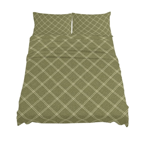 King Size Green Diagonal Plaid Sheet Sets Modern Crosshatch Lines Argyle Geometric Soft Breathable Microfiber Bed Sheets Deep Pockets 4 Piece Set, 1 Fitted Sheet, 1 Flat Sheet & 2 Pillowcases