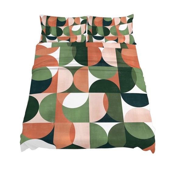 King Size Green Orange Sheet Sets Nordic Retro Medieval Geometric Abstract Soft Breathable Microfiber Bed Sheets Deep Pockets 4 Piece Bed Sheets Set, 1 Fitted Sheet, 1 Flat Sheet & 2 Pillowcases