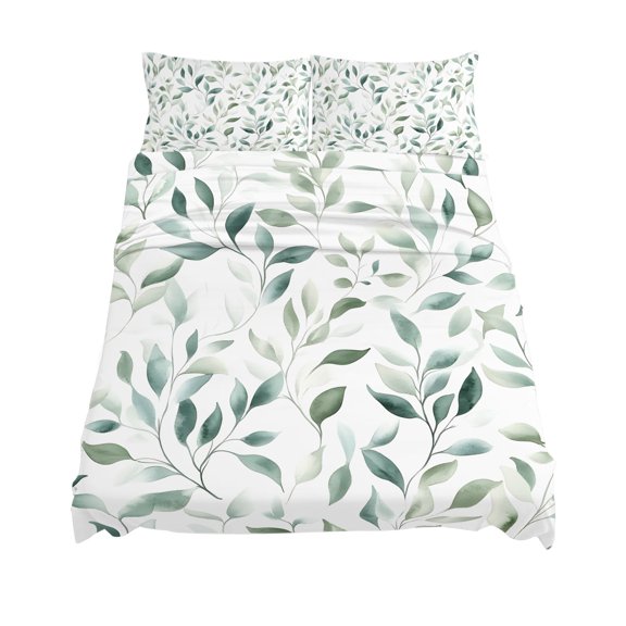 King Size Green Plant Sheet Sets Eucalyptus Leaf Farm Watercolor Soft Breathable Microfiber Bed Sheets Deep Pockets 4 Piece Bed Sheets Set, 1 Fitted Sheet, 1 Flat Sheet & 2 Pillowcases