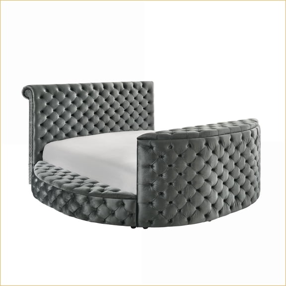 King Size Grey Velvet Upholstered Bed with Fireplace, TV Lift & Storage for Master Bedroom