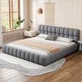 thumbnail image 1 of King Size Grounded Bed, Upholstered Platform Bed with Cloud Soft Headboard, Modern Low Profile Design Solid Wood Platform Bed, No Box Spring Needed, Gray, 1 of 8
