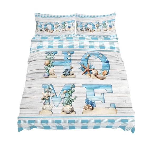 King Size HOME Sheet Sets Beach Starfish Shell Blue Plaid Wood Grain Soft Breathable Microfiber Bed Sheets Deep Pockets 4 Piece Bed Sheets Set, 1 Fitted Sheet, 1 Flat Sheet & 2 Pillowcases
