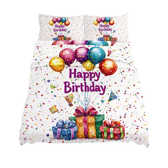 King Size Happy Birthday Sheet Sets Colorful Balloon Ribbon Present Soft Breathable Microfiber Bed Sheets Deep Pockets 4 Piece Bed Sheets Set, 1 Fitted Sheet, 1 Flat Sheet & 2 Pillowcases