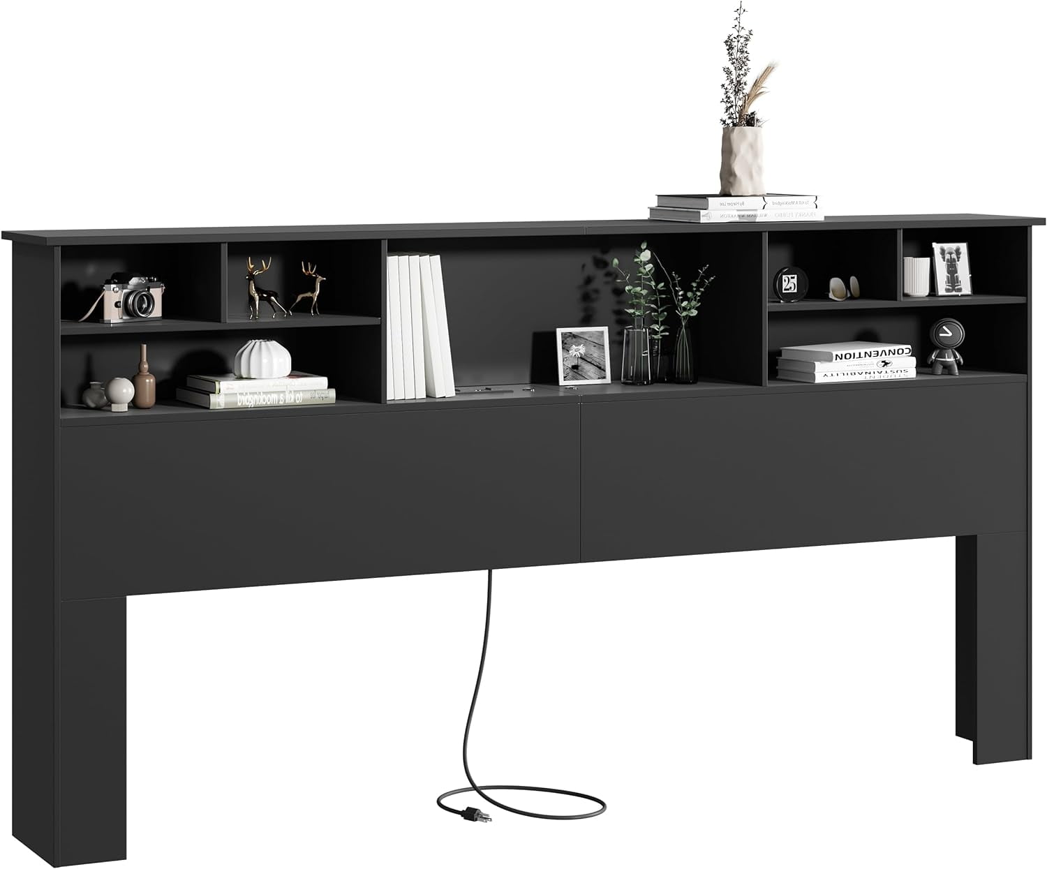 King Size Headboard only for Bedroom, Stylish King Bookcase Headboard with Built-in Charging