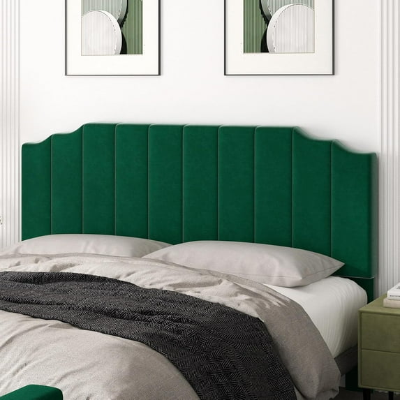 King Size Headboard Only, Velvet Wall Mounted Headboard King/California for Adjustable Bed Modern Upholstered Head Board Easy Assembly, Jade Green