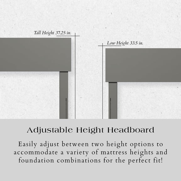 King Size Headboard with Built-in USB Charger, Solid Hardwood Panel Bed Frame Accent, Adjustable Height for Metal Frames, Modern Bedroom Decor, Grey