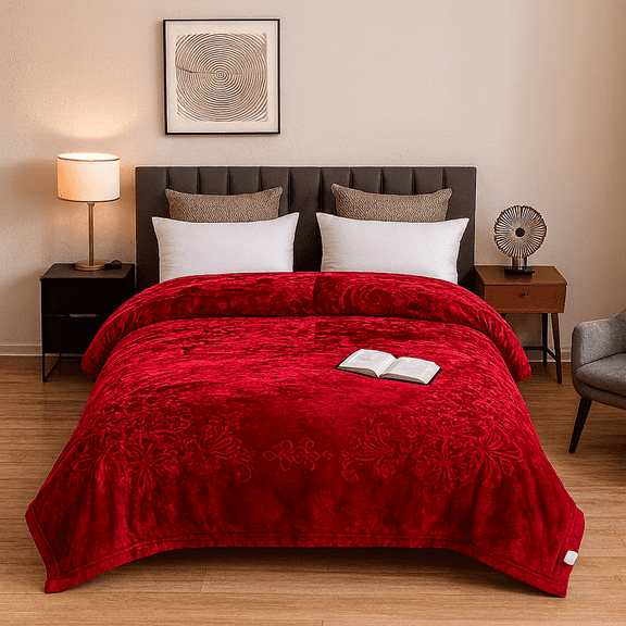 DBOZE King Size 2-Ply Faux Mink Fleece Blanket, Heavy Reversible Plush Raschel Bed Blanket, 85"x95", Silky Soft, Red