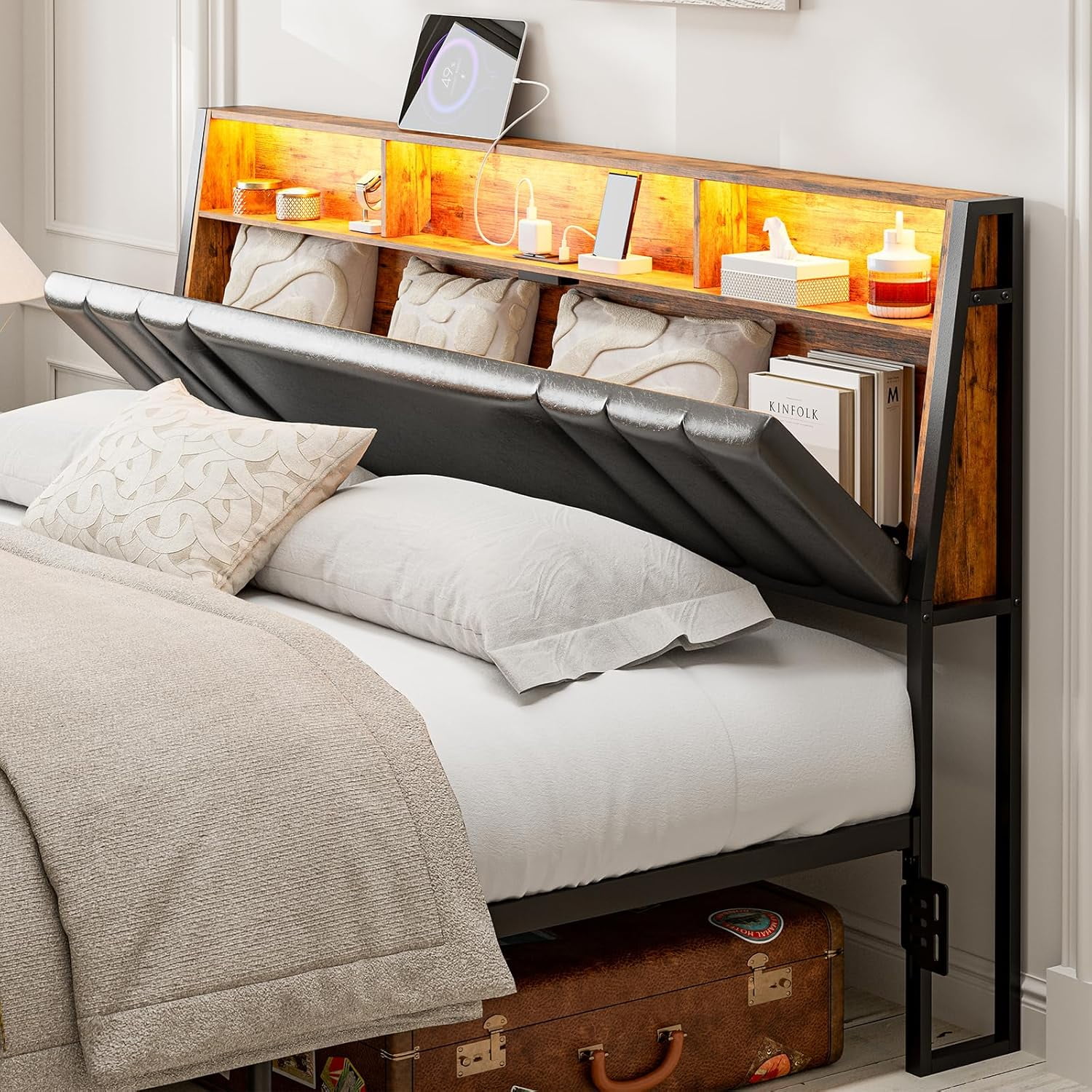 King Size Hidden Storage Headboard Only, Ergonomic Upholstered King ...