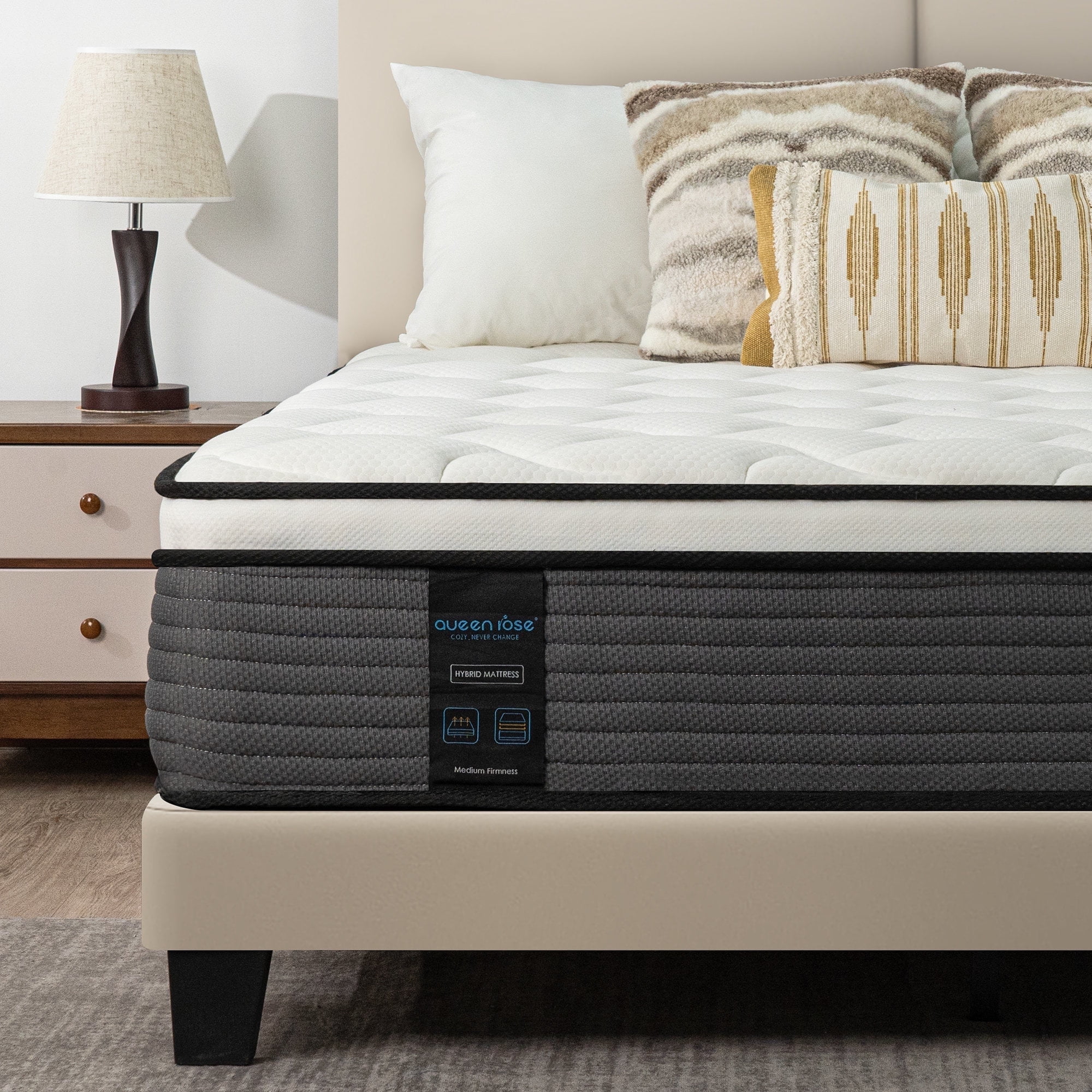 King Size Hybrid Mattress, 14 inch Mattress in a Box, With Pocket Spring and Memory Foam, Medium