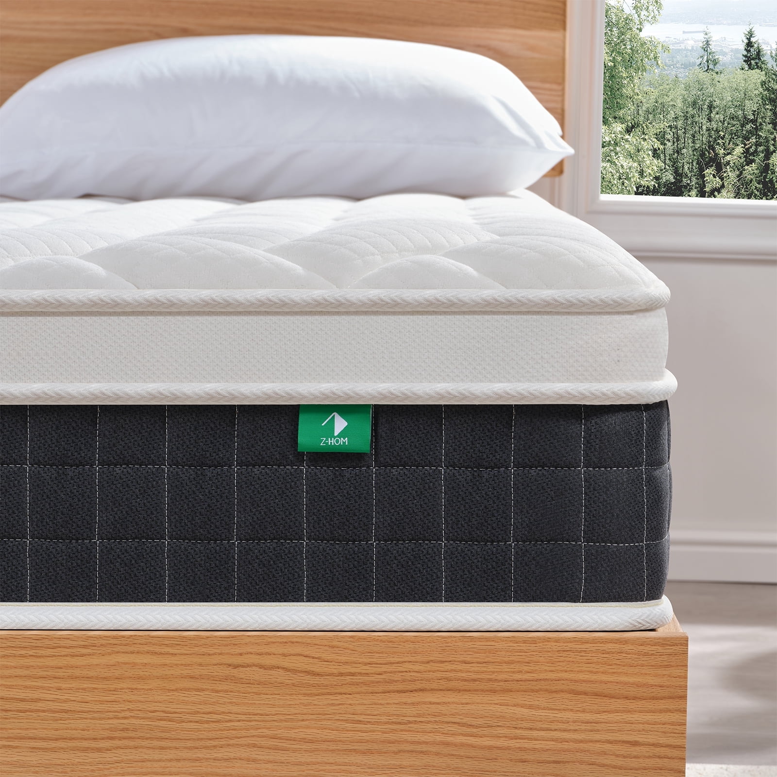 King Size Hybrid Mattress, Z-HOM Classic 10 inch Foam Euro Top Mattress, 5-Zone Pocket Spring Support for Back Pain, Medium Firm