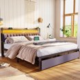 King Size LED Bed Frame with Storage Headboard and Drawers, Includes