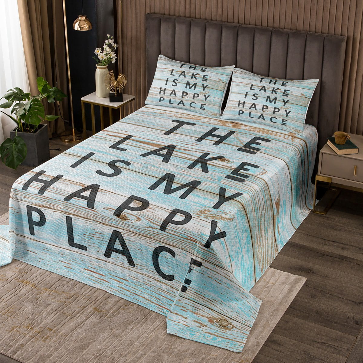 King Size Lake House Quilt Set, Rustic Farmhouse Style Coverlet Set