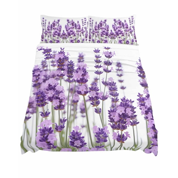 King Size Lavender Sheet Sets Purple Floral Leaves Plant White Background Soft Breathable Microfiber Bed Sheets Deep Pockets 4 Piece Bed Sheets Set, 1 Fitted Sheet, 1 Flat Sheet & 2 Pillowcases