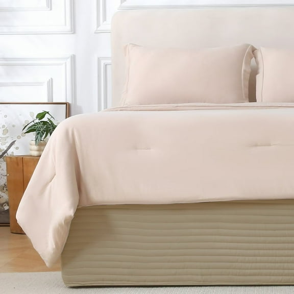 King Size Linen Bed Skirt with 14-Inch Drop, Easy Fit Wrap-Around Cover for Bed, Wrinkle-Free and Fade-Resistant Box Spring Cover. (Linen Stripes, King)