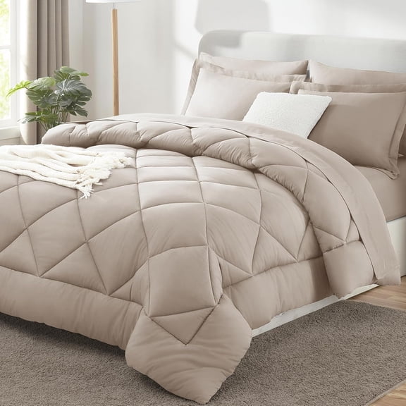 King Size Linen Comforter Set 7 Pieces with Down Alternative Comforter Sheets Pillowcases and Shams