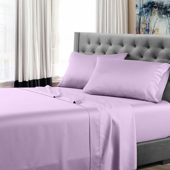 King Size Luxury Extrasoft Giza Cotton 4 Piece Sheets Set in Hotel Quality Lilac Solid 15 Inch Deep Pocket
