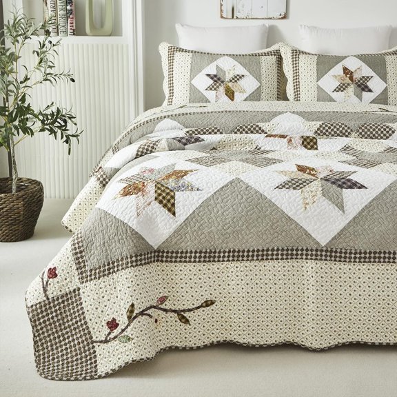 King Size Luxury Patchwork Quilts Cotton Farmhouse Quilted Comforter Set Vintage Quilt Bedding Set